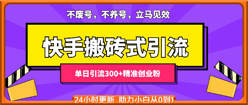 快手搬砖式引流，不废号，不养号，立马见效，单日引流300+精准创业粉