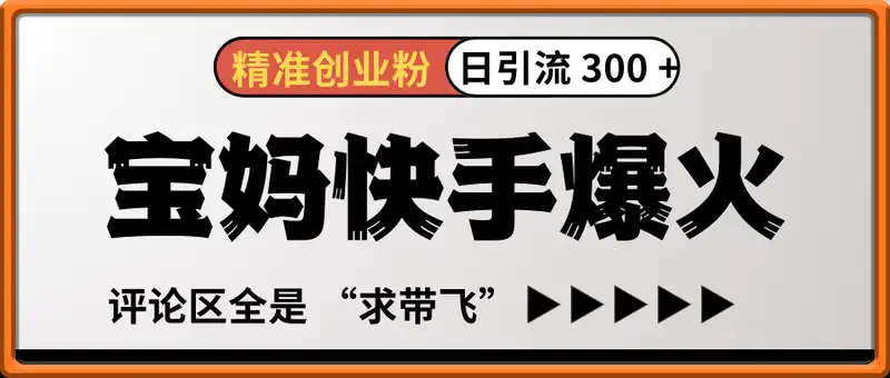 宝妈快手爆火，一小时产出 20 条视频，评论区全是 “求带飞”，单条引流 300 + 精准创业粉