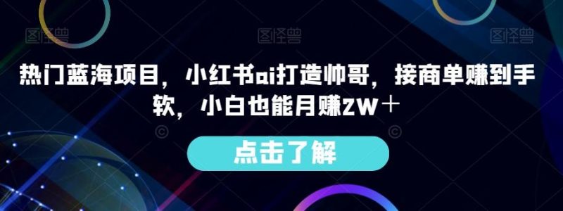 热门蓝海项目，小红书ai打造帅哥，接商单赚到手软，小白也能月赚2W＋