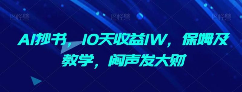 AI抄书，10天收益1W，保姆及教学，闷声发大财